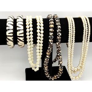 Vintage Faux Pearl, Tribal Inspired Beaded Necklaces Animal Print Bracelet 5pcs